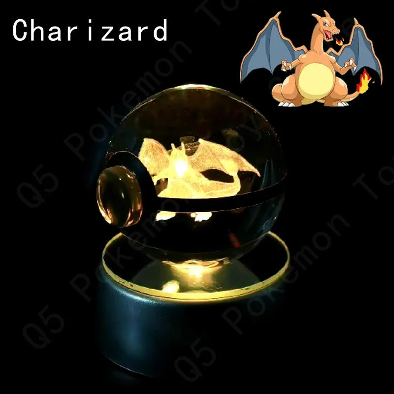 3D Crystal Glass Pokemon Ball 5CM or 7CM Figure Night Light LED Lamp Base Gift