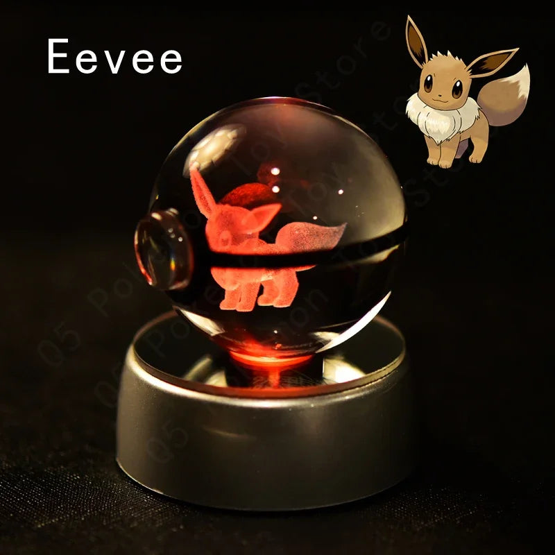 3D Crystal Glass Pokemon Ball 5CM or 7CM Figure Night Light LED Lamp Base Gift