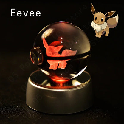 3D Crystal Glass Pokemon Ball 5CM or 7CM Figure Night Light LED Lamp Base Gift