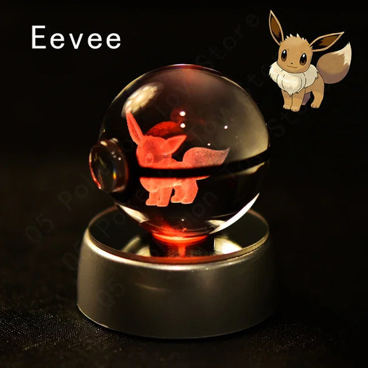 3D Crystal Glass Pokemon Ball 5CM or 7CM Figure Night Light LED Lamp Base Gift