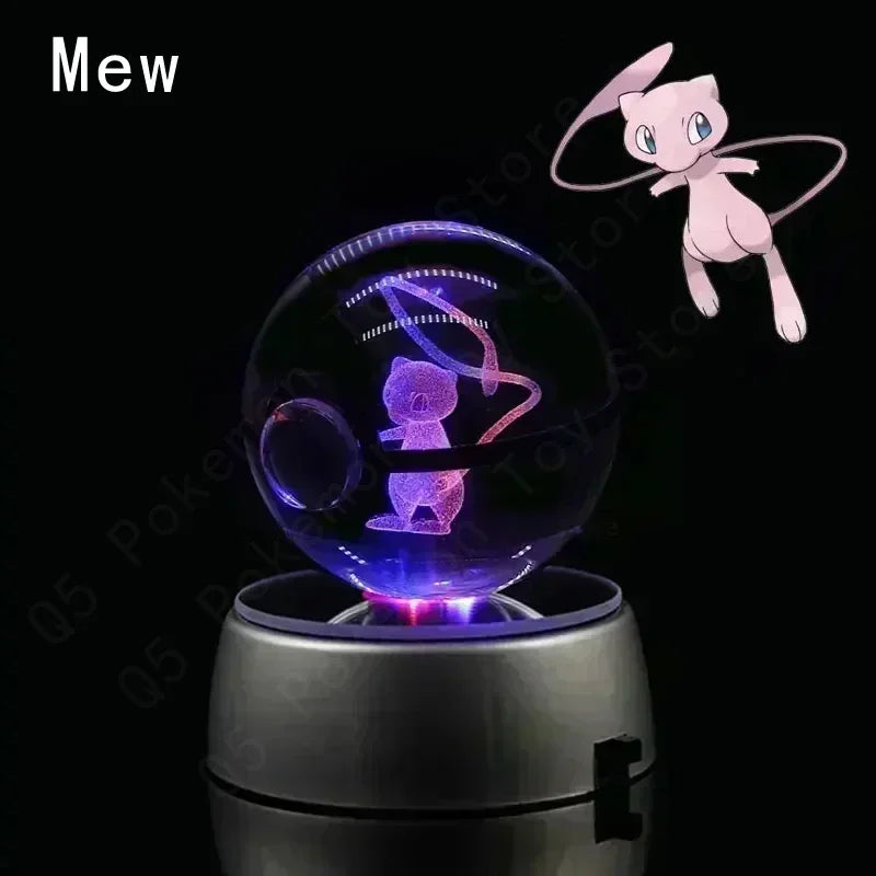 3D Crystal Glass Pokemon Ball 5CM or 7CM Figure Night Light LED Lamp Base Gift