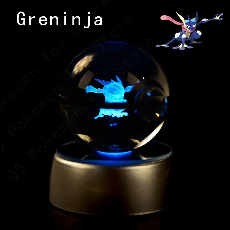 3D Crystal Glass Pokemon Ball 5CM or 7CM Figure Night Light LED Lamp Base Gift