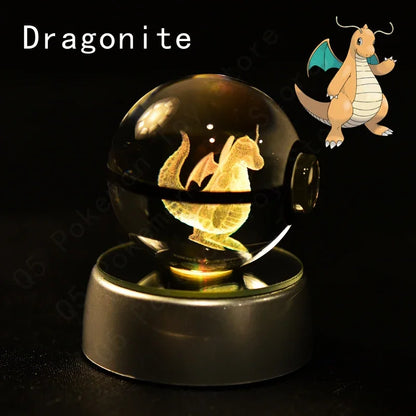 3D Crystal Glass Pokemon Ball 5CM or 7CM Figure Night Light LED Lamp Base Gift