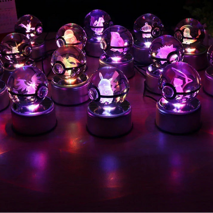 3D Crystal Glass Pokemon Ball 5CM or 7CM Figure Night Light LED Lamp Base Gift