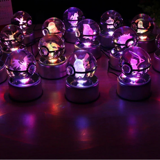 3D Crystal Glass Pokemon Ball 5CM or 7CM Figure Night Light LED Lamp Base Gift