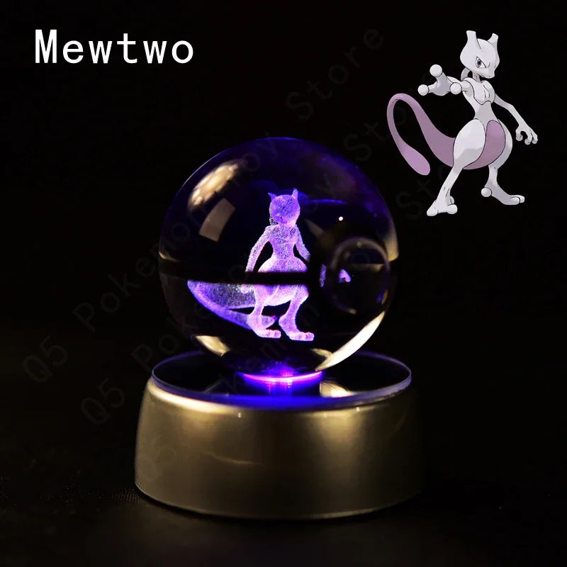 3D Crystal Glass Pokemon Ball 5CM or 7CM Figure Night Light LED Lamp Base Gift