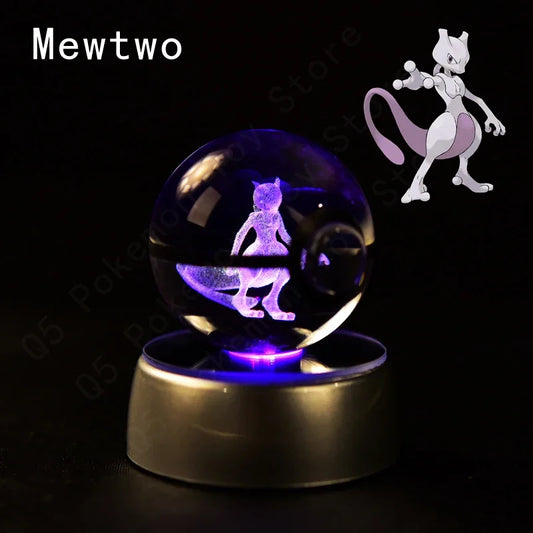 3D Crystal Glass Pokemon Ball 5CM or 7CM Figure Night Light LED Lamp Base Gift