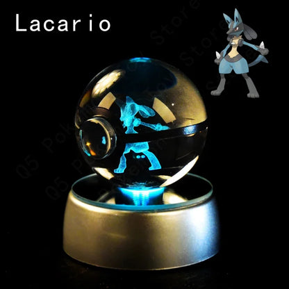 3D Crystal Glass Pokemon Ball 5CM or 7CM Figure Night Light LED Lamp Base Gift
