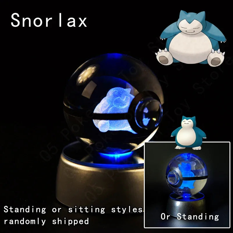 3D Crystal Glass Pokemon Ball 5CM or 7CM Figure Night Light LED Lamp Base Gift