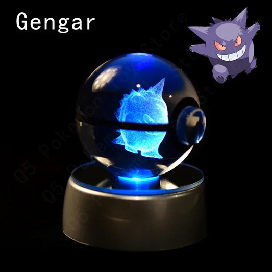 3D Crystal Glass Pokemon Ball 5CM or 7CM Figure Night Light LED Lamp Base Gift