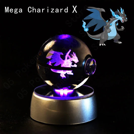 3D Crystal Glass Pokemon Ball 5CM or 7CM Figure Night Light LED Lamp Base Gift