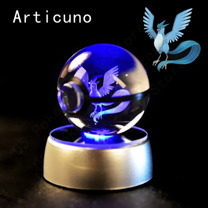 3D Crystal Glass Pokemon Ball 5CM or 7CM Figure Night Light LED Lamp Base Gift