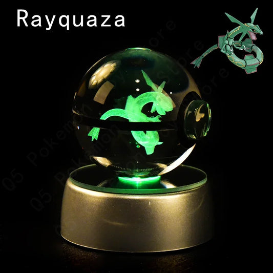 3D Crystal Glass Pokemon Ball 5CM or 7CM Figure Night Light LED Lamp Base Gift