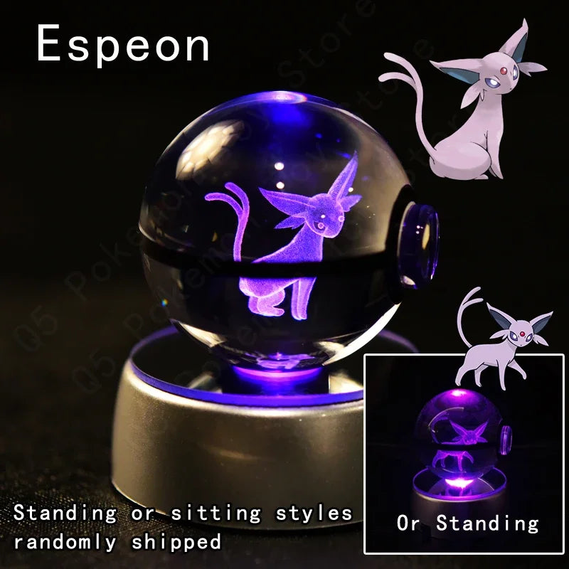 3D Crystal Glass Pokemon Ball 5CM or 7CM Figure Night Light LED Lamp Base Gift