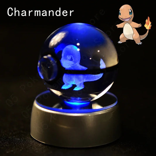 3D Crystal Glass Pokemon Ball 5CM or 7CM Figure Night Light LED Lamp Base Gift