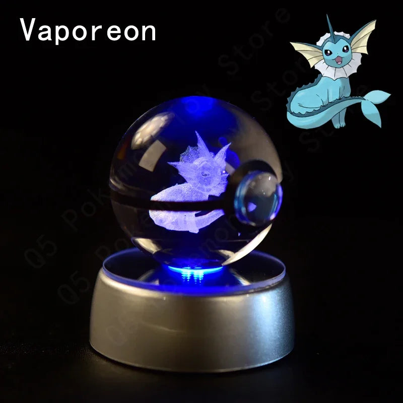 3D Crystal Glass Pokemon Ball 5CM or 7CM Figure Night Light LED Lamp Base Gift