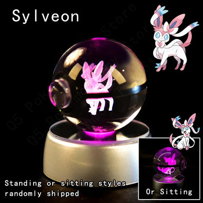 3D Crystal Glass Pokemon Ball 5CM or 7CM Figure Night Light LED Lamp Base Gift