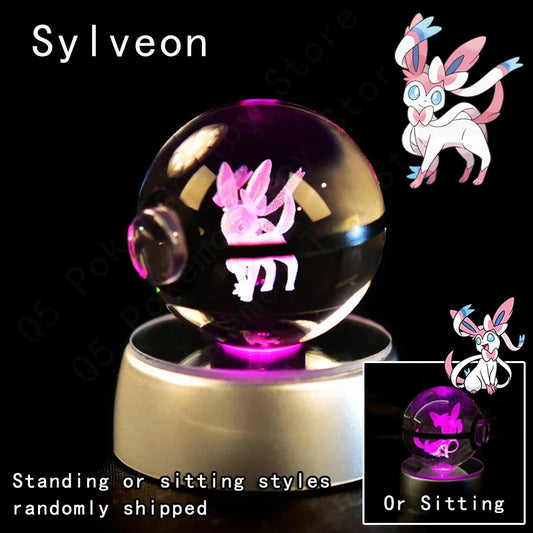 3D Crystal Glass Pokemon Ball 5CM or 7CM Figure Night Light LED Lamp Base Gift