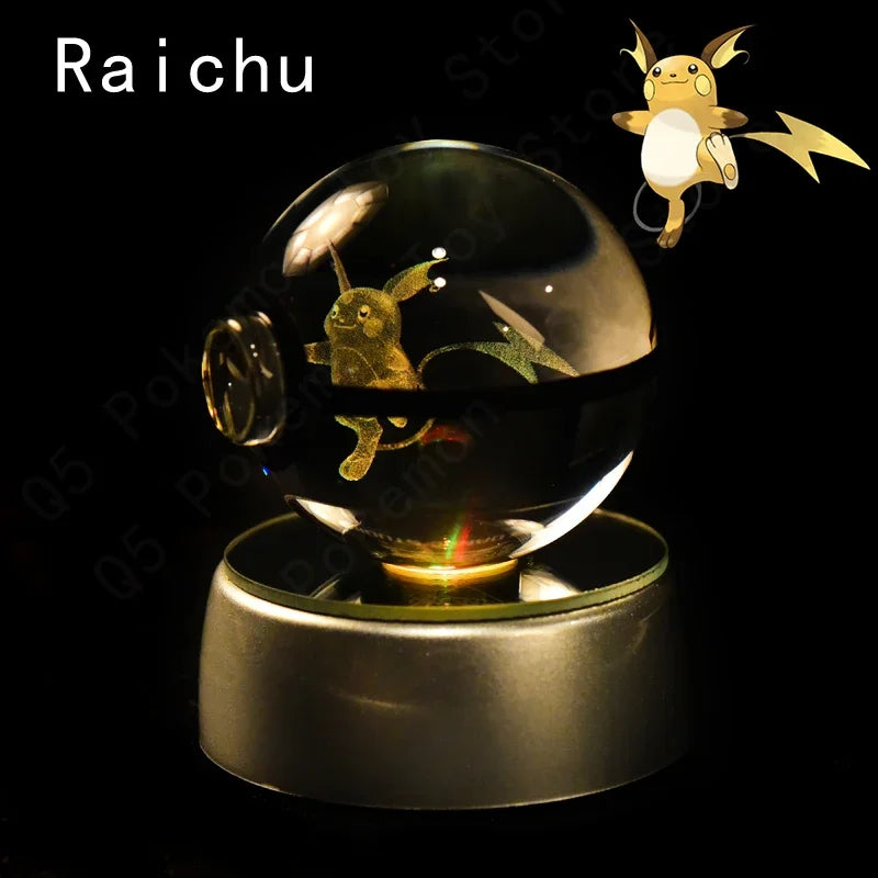 3D Crystal Glass Pokemon Ball 5CM or 7CM Figure Night Light LED Lamp Base Gift