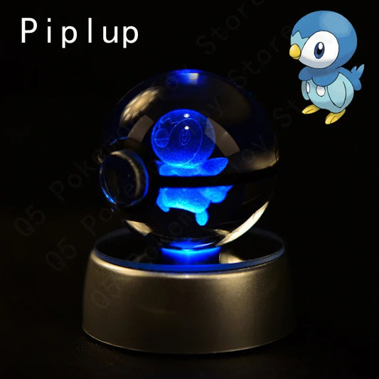 3D Crystal Glass Pokemon Ball 5CM or 7CM Figure Night Light LED Lamp Base Gift