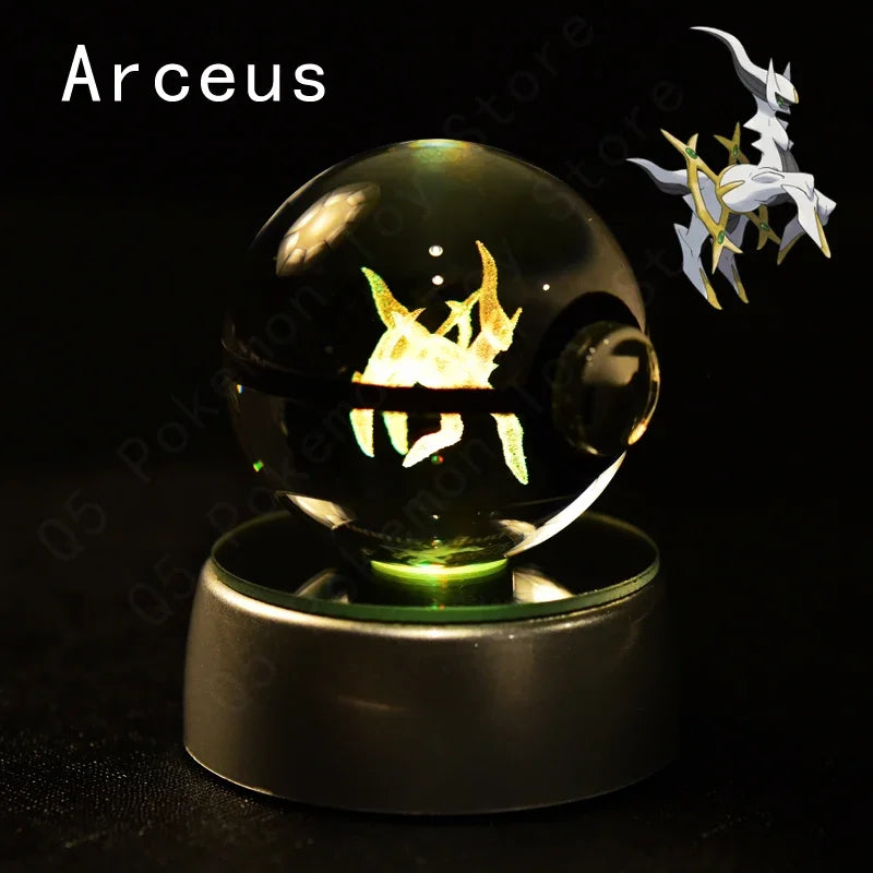 3D Crystal Glass Pokemon Ball 5CM or 7CM Figure Night Light LED Lamp Base Gift