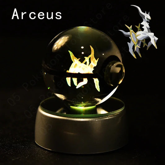 3D Crystal Glass Pokemon Ball 5CM or 7CM Figure Night Light LED Lamp Base Gift