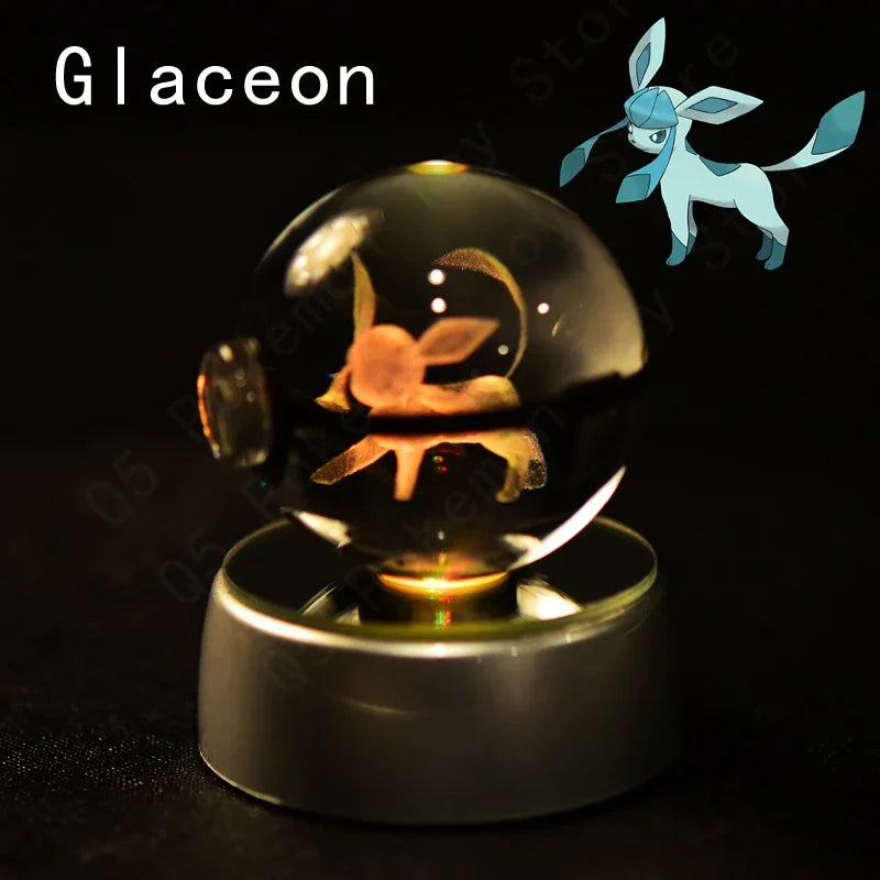 3D Crystal Glass Pokemon Ball 5CM or 7CM Figure Night Light LED Lamp Base Gift