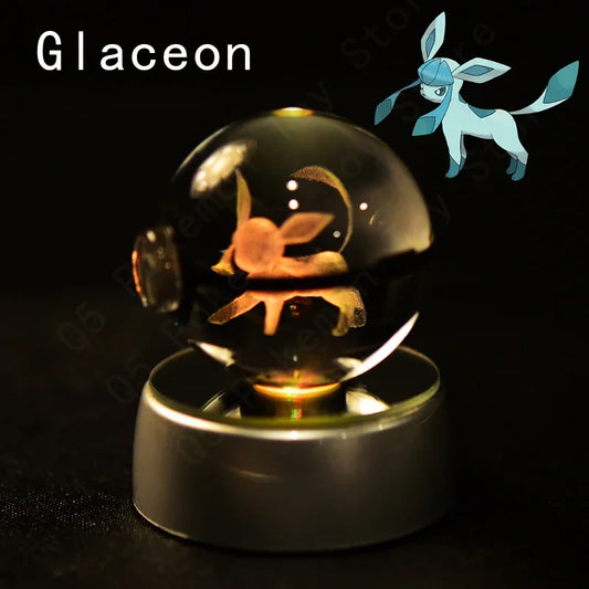 3D Crystal Glass Pokemon Ball 5CM or 7CM Figure Night Light LED Lamp Base Gift