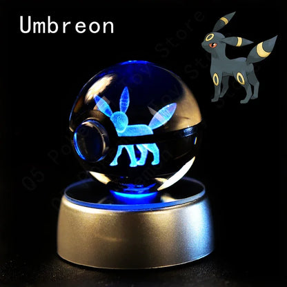 3D Crystal Glass Pokemon Ball 5CM or 7CM Figure Night Light LED Lamp Base Gift