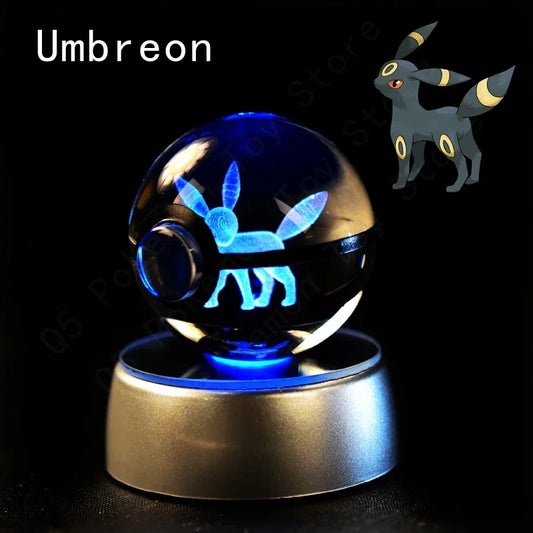3D Crystal Glass Pokemon Ball 5CM or 7CM Figure Night Light LED Lamp Base Gift