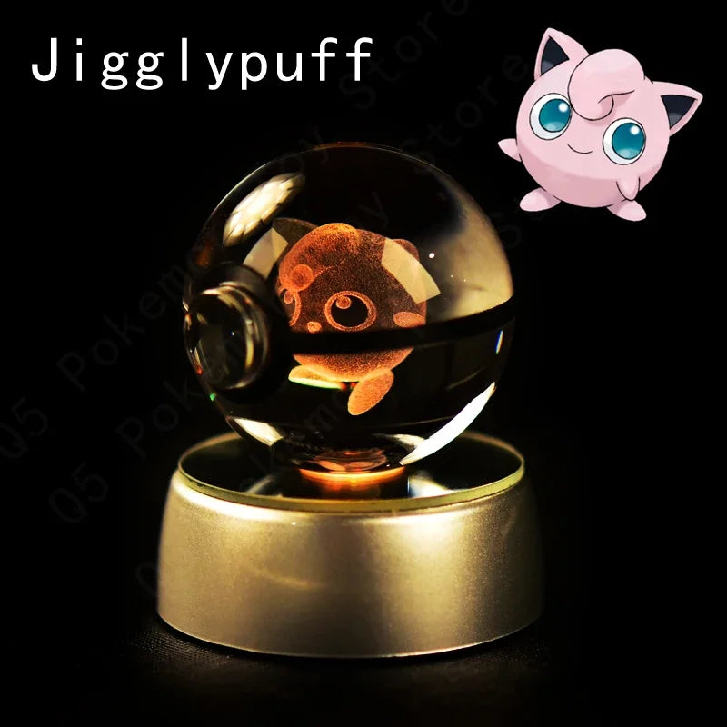 3D Crystal Glass Pokemon Ball 5CM or 7CM Figure Night Light LED Lamp Base Gift