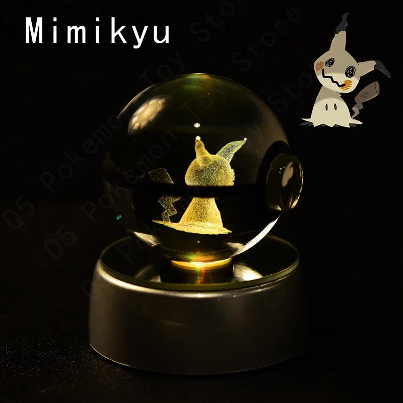 3D Crystal Glass Pokemon Ball 5CM or 7CM Figure Night Light LED Lamp Base Gift