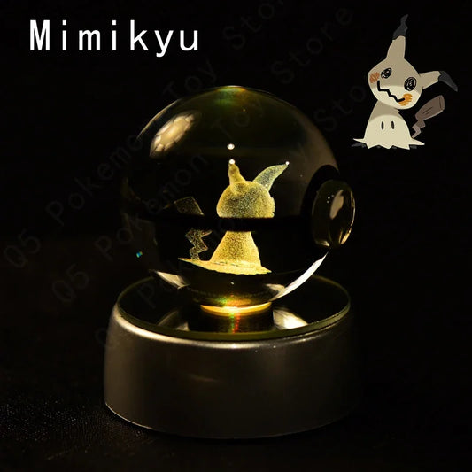 3D Crystal Glass Pokemon Ball 5CM or 7CM Figure Night Light LED Lamp Base Gift