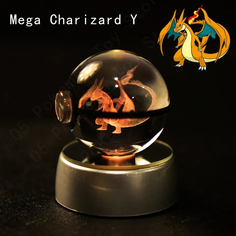 3D Crystal Glass Pokemon Ball 5CM or 7CM Figure Night Light LED Lamp Base Gift