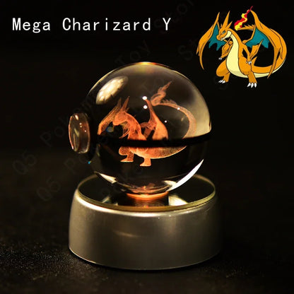 3D Crystal Glass Pokemon Ball 5CM or 7CM Figure Night Light LED Lamp Base Gift
