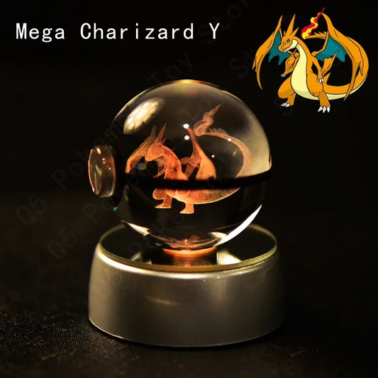 3D Crystal Glass Pokemon Ball 5CM or 7CM Figure Night Light LED Lamp Base Gift