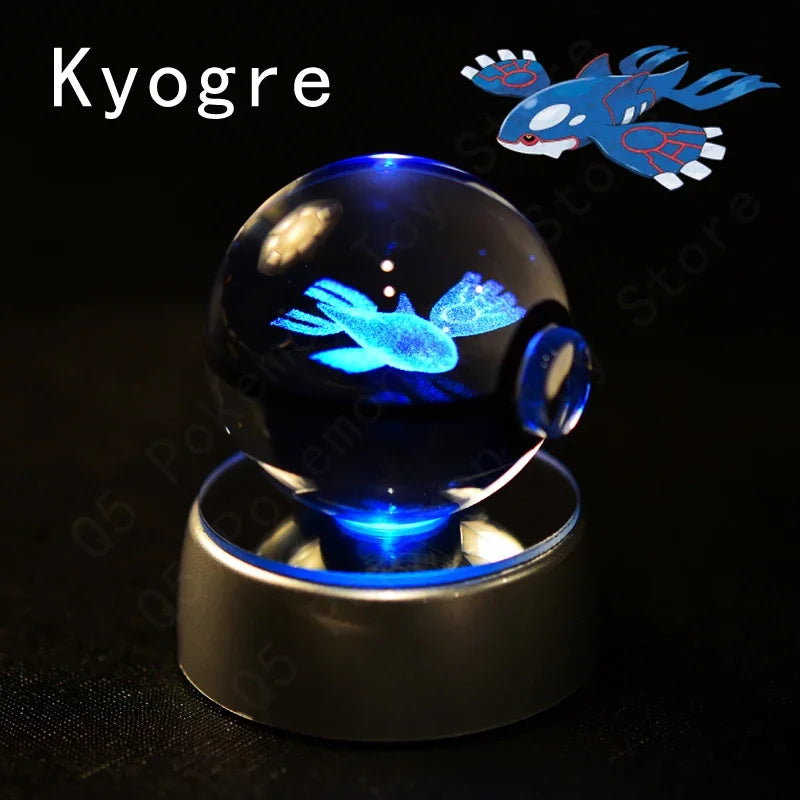 3D Crystal Glass Pokemon Ball 5CM or 7CM Figure Night Light LED Lamp Base Gift