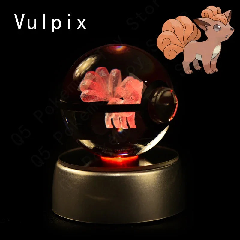 3D Crystal Glass Pokemon Ball 5CM or 7CM Figure Night Light LED Lamp Base Gift