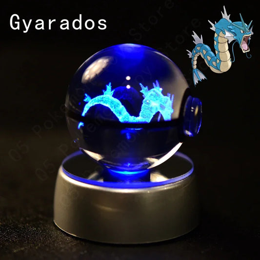 3D Crystal Glass Pokemon Ball 5CM or 7CM Figure Night Light LED Lamp Base Gift