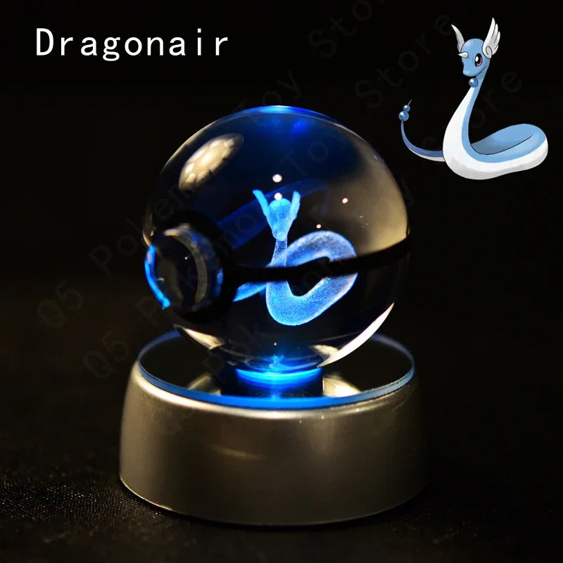 3D Crystal Glass Pokemon Ball 5CM or 7CM Figure Night Light LED Lamp Base Gift