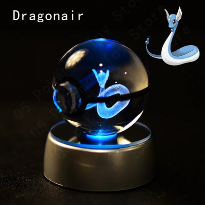 3D Crystal Glass Pokemon Ball 5CM or 7CM Figure Night Light LED Lamp Base Gift