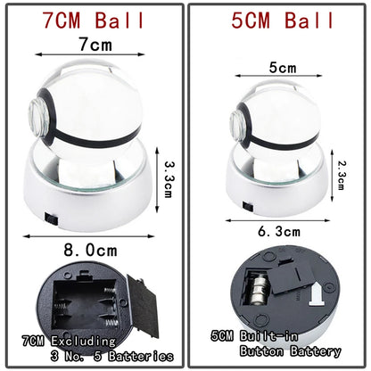 3D Crystal Glass Pokemon Ball 5CM or 7CM Figure Night Light LED Lamp Base Gift