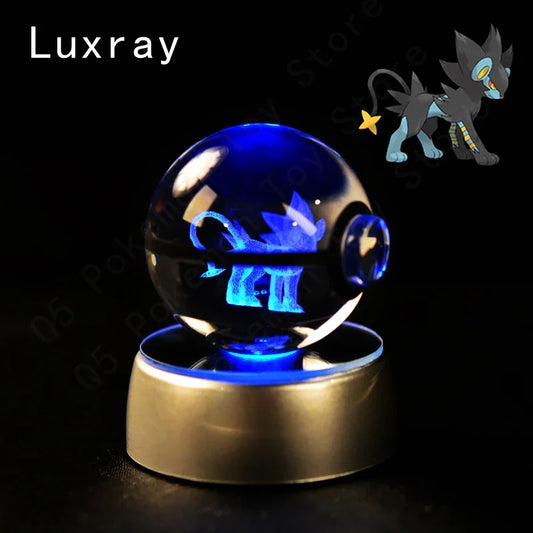3D Crystal Glass Pokemon Ball 5CM or 7CM Figure Night Light LED Lamp Base Gift