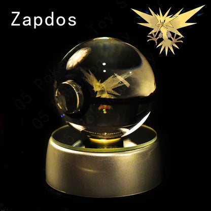 3D Crystal Glass Pokemon Ball 5CM or 7CM Figure Night Light LED Lamp Base Gift