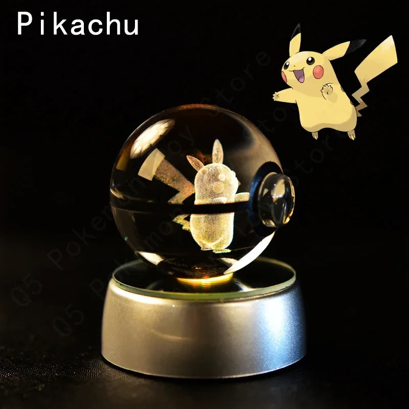 3D Crystal Glass Pokemon Ball 5CM or 7CM Figure Night Light LED Lamp Base Gift