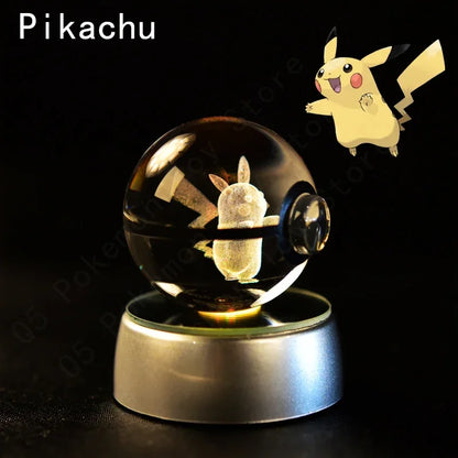 3D Crystal Glass Pokemon Ball 5CM or 7CM Figure Night Light LED Lamp Base Gift