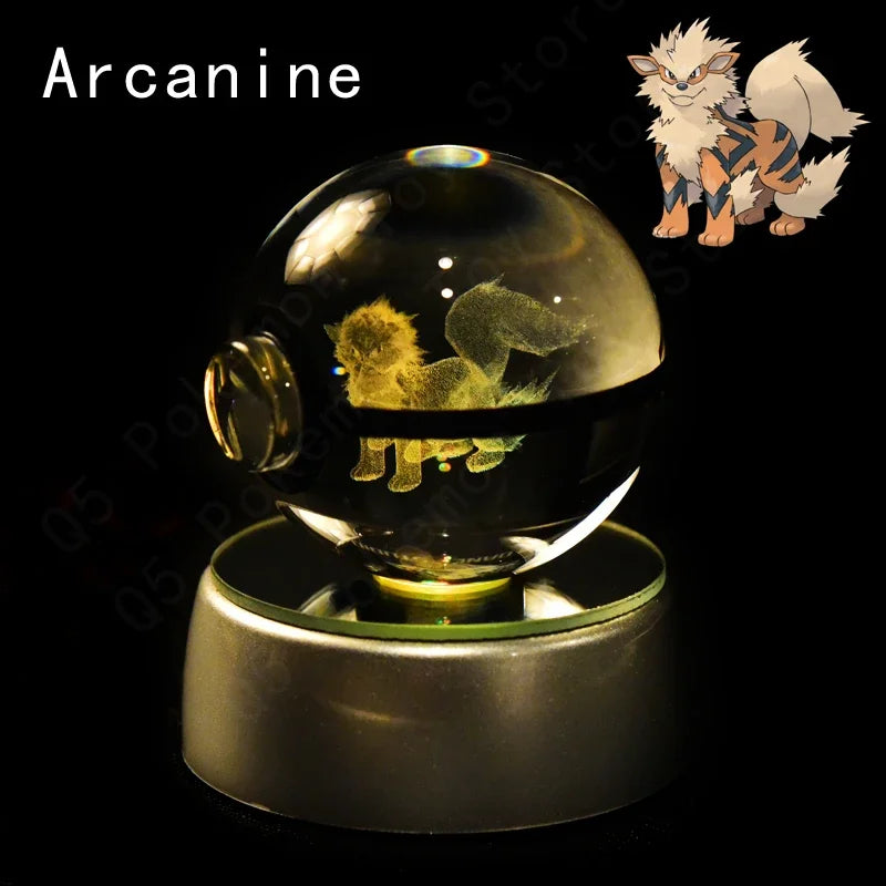 3D Crystal Glass Pokemon Ball 5CM or 7CM Figure Night Light LED Lamp Base Gift