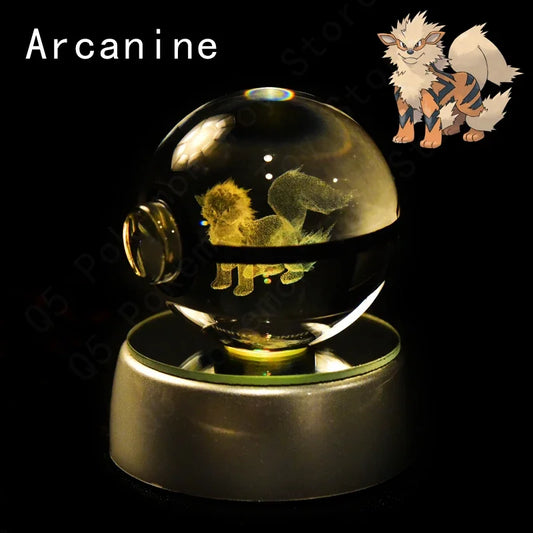 3D Crystal Glass Pokemon Ball 5CM or 7CM Figure Night Light LED Lamp Base Gift