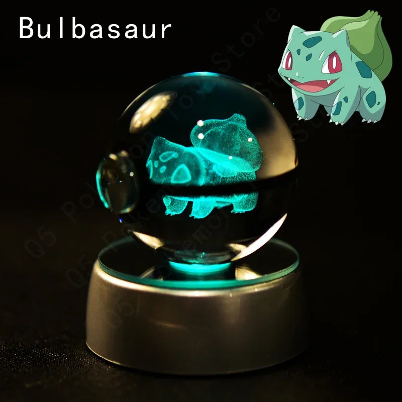 3D Crystal Glass Pokemon Ball 5CM or 7CM Figure Night Light LED Lamp Base Gift